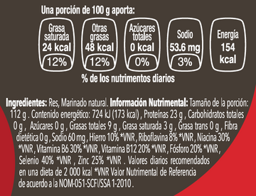 Empuje de Res nutritional facts
