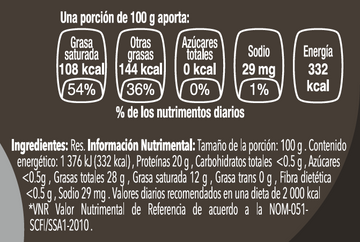 Empuje de Res nutritional facts