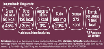 Hamburguesa tipo arrachera nutritional facts